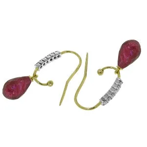 17.78 Carat 14K Solid Yellow Gold Fish Hook Earrings Diamond Ruby