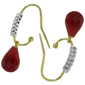 17.78 Carat 14K Solid Yellow Gold Fish Hook Earrings Diamond Ruby