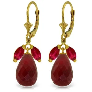 18.6 Carat 14K Solid Yellow Gold Leverback Earrings Natural Ruby