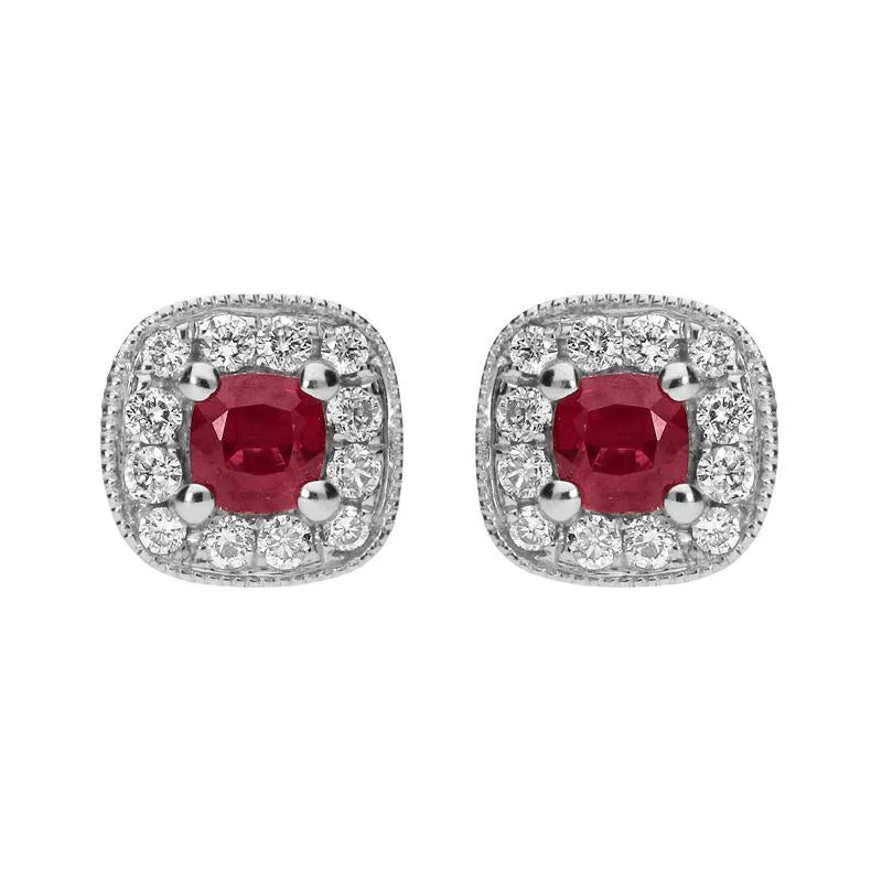 18ct White Gold 0.37ct Ruby and Diamond Cushion Stud Earrings