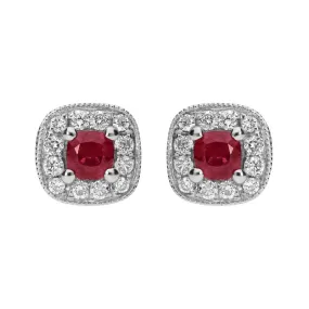 18ct White Gold 0.37ct Ruby and Diamond Cushion Stud Earrings