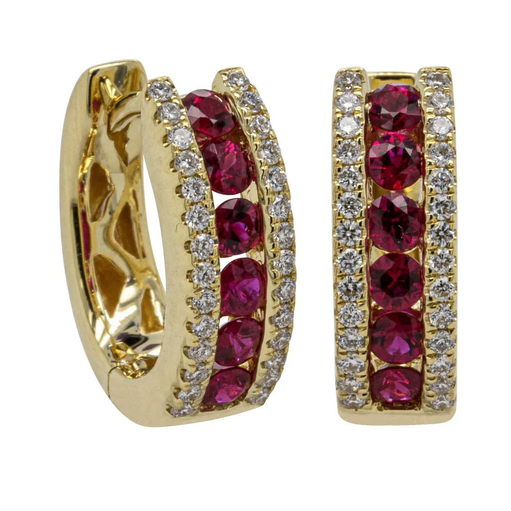 18ct Yellow Gold Ruby & Diamond Huggie Earrings