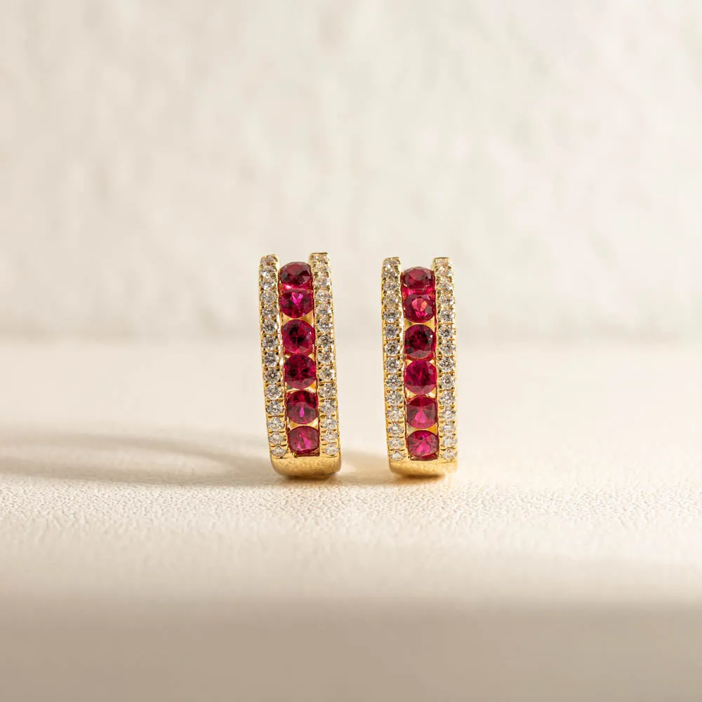 18ct Yellow Gold Ruby & Diamond Huggie Earrings