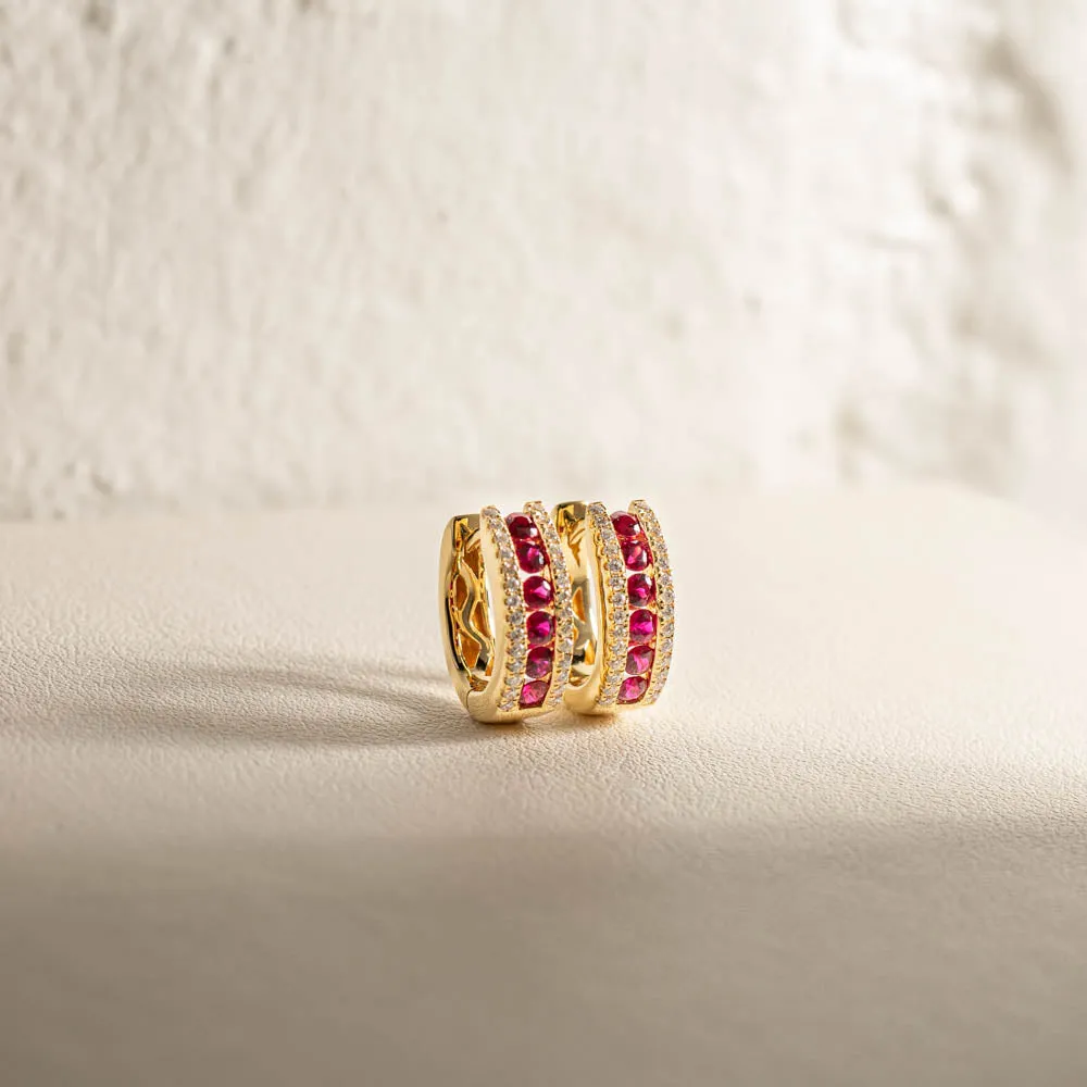 18ct Yellow Gold Ruby & Diamond Huggie Earrings