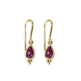 18k Gold Natural Ruby Dangle Earrings