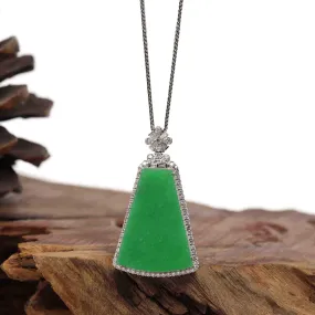 18K White Gold High-End Imperial Jadeite Jade "Ping An Wu Shi Pai" Necklace with Diamonds