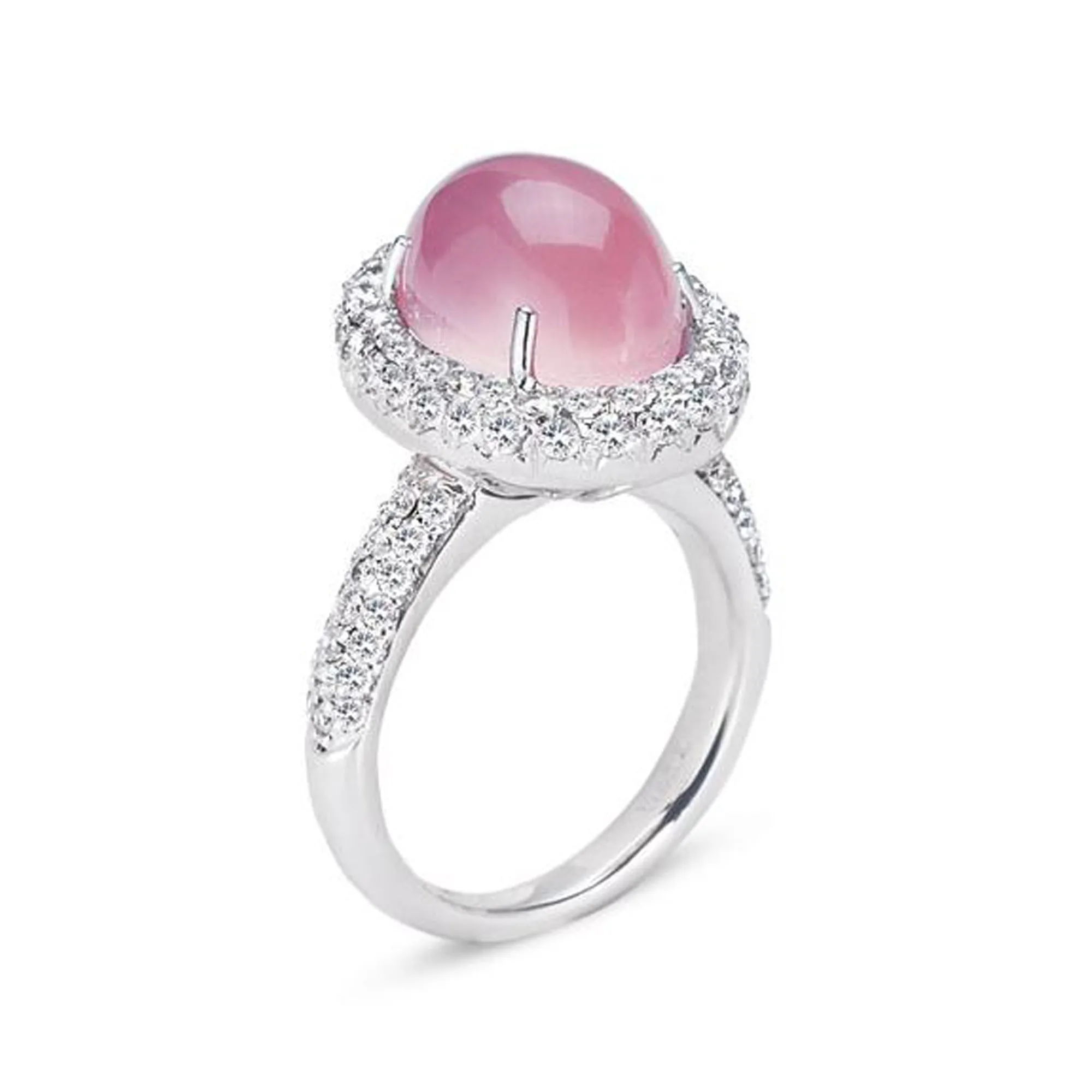 18K White Gold Ring With Diamonds And Rose Quartz