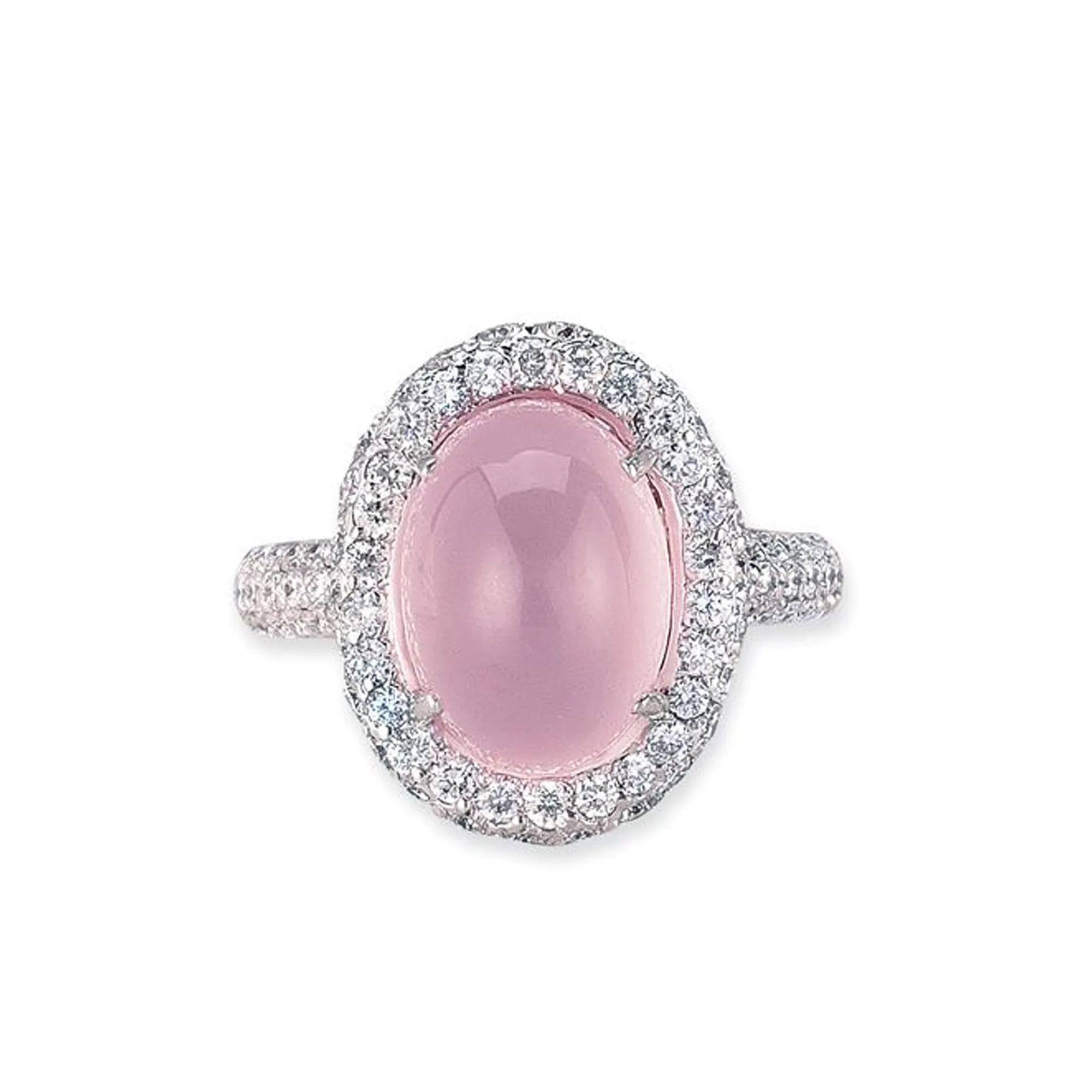 18K White Gold Ring With Diamonds And Rose Quartz