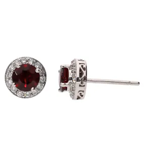 18K White Gold Round Ruby and Diamond Halo Earrings