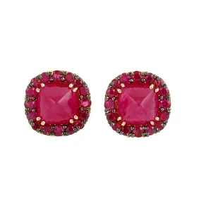 18K Yellow Gold Pyramid Ruby Antique Stud For Her