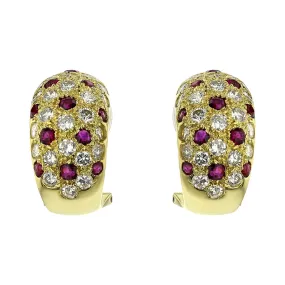 18K Yellow Gold Ruby and Diamond Dome Earrings