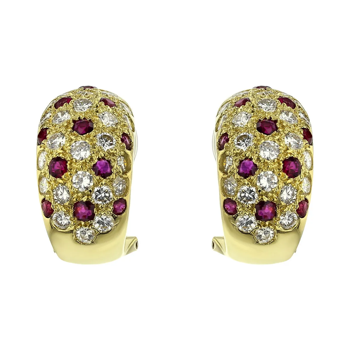 18K Yellow Gold Ruby and Diamond Dome Earrings