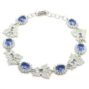 18kt White Gold Plated Iolite Micro-Pave Butterfly Tennis Bracelet