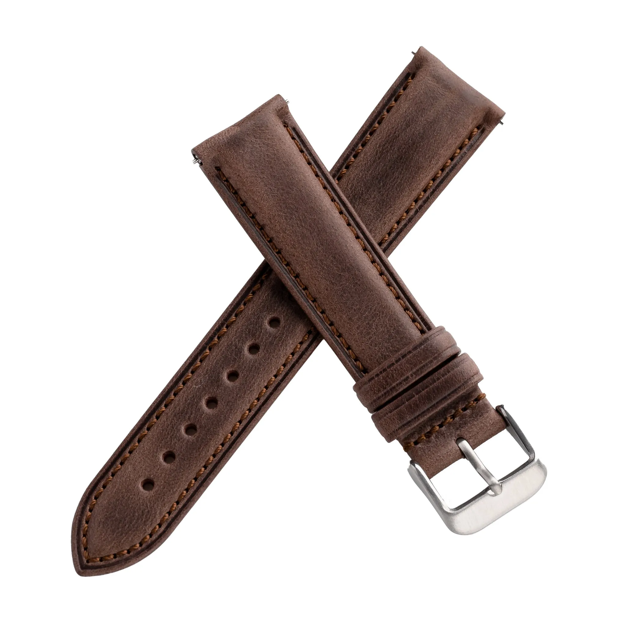 18mm 19mm 20mm 22mm Quick Release Padded Leather Watch Strap - Dark Brown