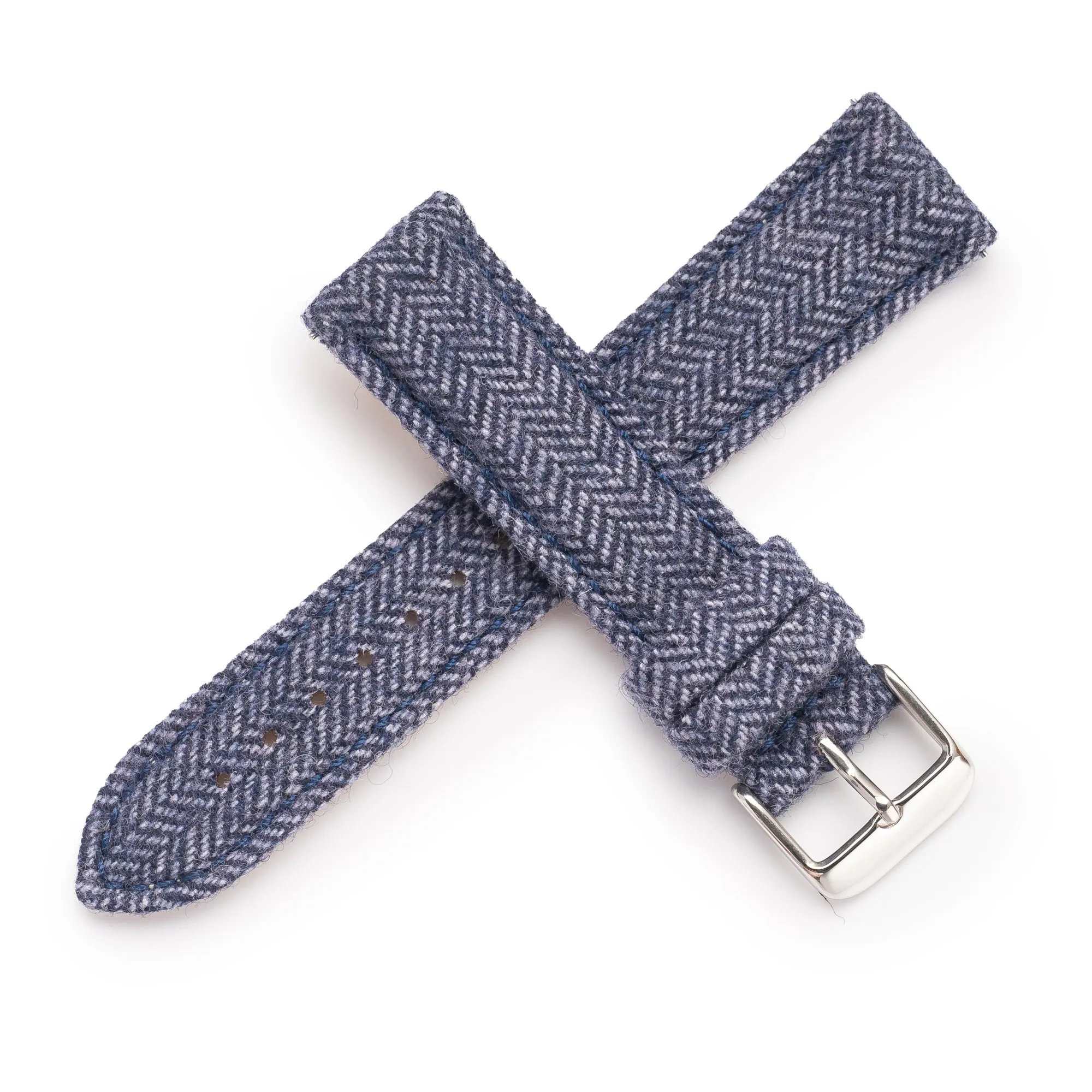 18mm 20mm 22mm Quick Release Wool / Leather Backed Watch Strap - Blue Tweed