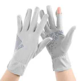 1pair Driving Sunscreen Anti-ultraviolet Thin Summer Ice Silk Dew Finger Non-slip Riding Gloves Free Size(Smoke Gray)