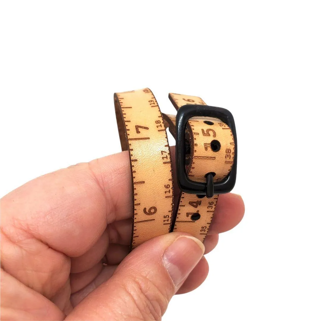 (20% Off) Bracelet - Lg - Double Wrap Natural Leather Tape Measure by Sandpoint Laser Works