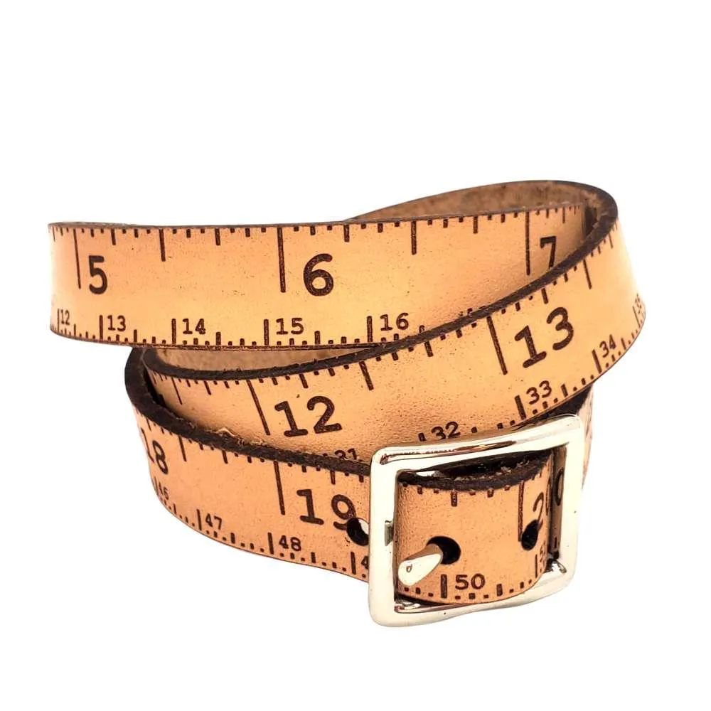 (20% Off) Bracelet - Lg - Double Wrap Natural Leather Tape Measure by Sandpoint Laser Works