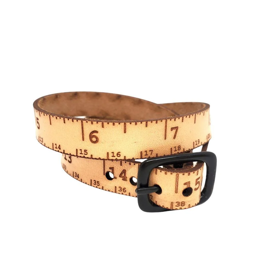 (20% Off) Bracelet - Lg - Double Wrap Natural Leather Tape Measure by Sandpoint Laser Works