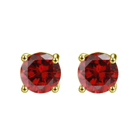 24k Yellow Gold Plated 2 Cttw Ruby Round Stud Earrings