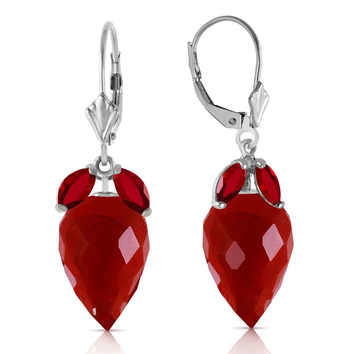 27.1 Carat 14K Solid White Gold Earrings Pointy Briolette Ruby