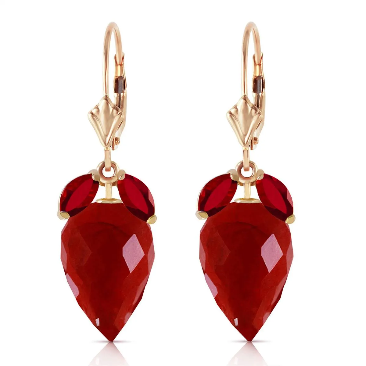 27.1 Carat 14K Solid Yellow Gold Earrings Pointy Briolette Ruby