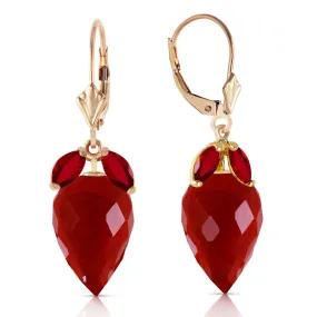 27.1 Carat 14K Solid Yellow Gold Earrings Pointy Briolette Ruby