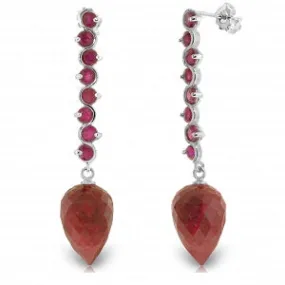 29.2 Carat 14K Solid White Gold Drop Briolette Ruby Earrings