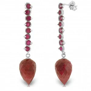 29.2 Carat 14K Solid White Gold Drop Briolette Ruby Earrings