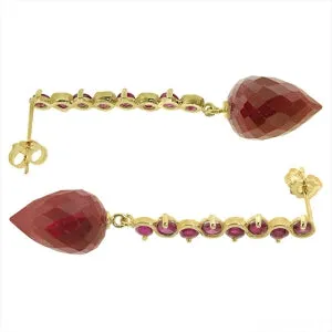 29.2 Carat 14K Solid Yellow Gold Drop Briolette Ruby Earrings