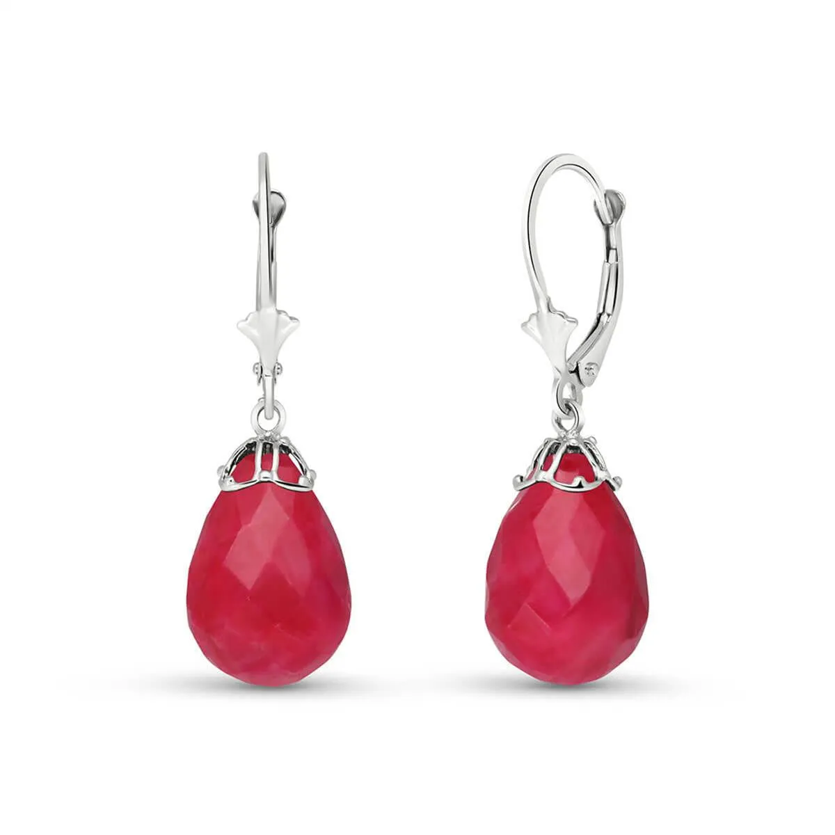 29.6 Carat 14K Solid White Gold Leverback Earrings Briolette Ruby