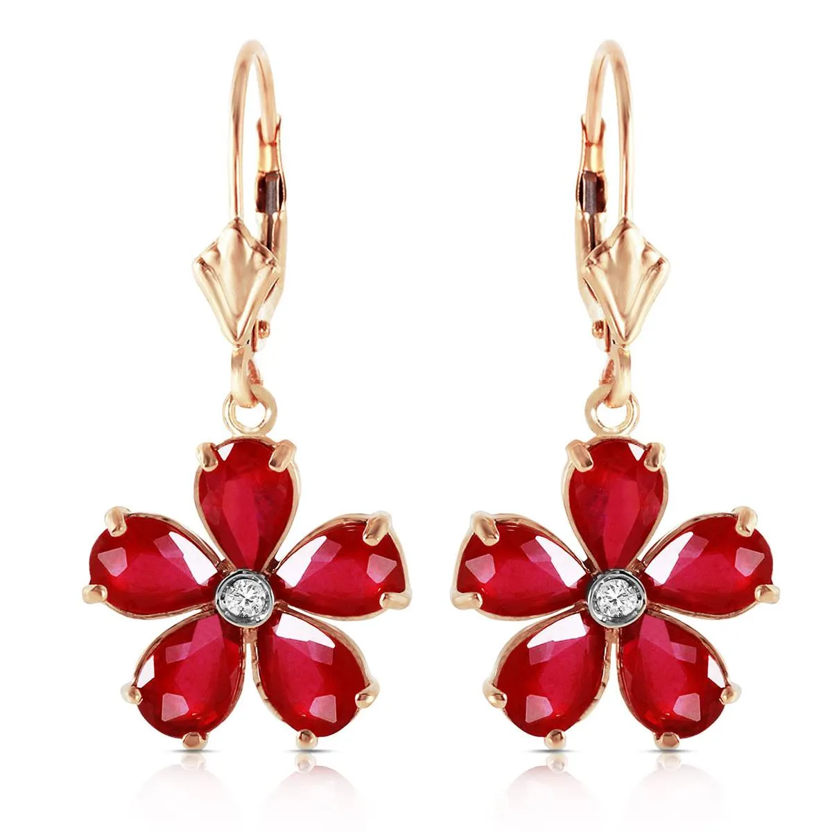 4.43 Carat 14K Solid Yellow Gold Leverback Earrings Ruby Diamond