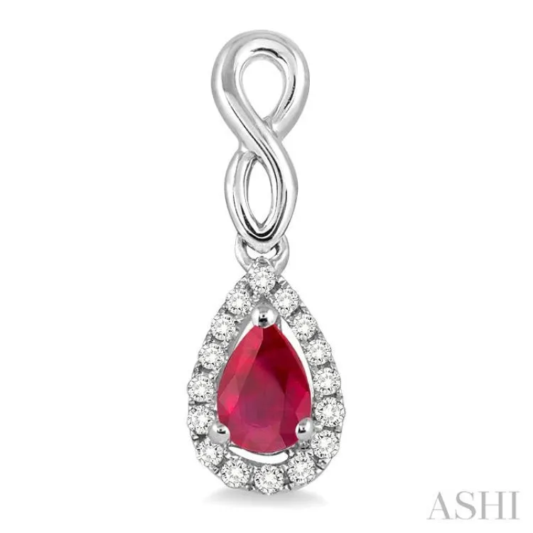 5x3 MM Pear Shape Ruby and 1/6 Ctw Round Cut Diamond Earrings in 10K White Gold