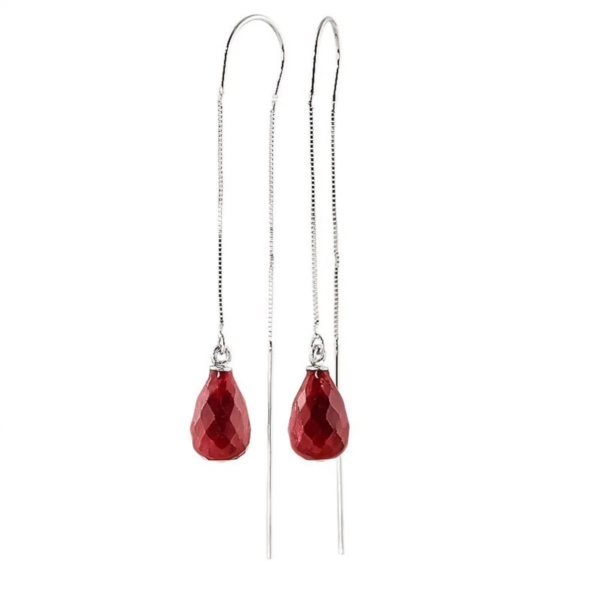 6.6 Carat 14K Solid White Gold Threaded Dangles Earrings Ruby