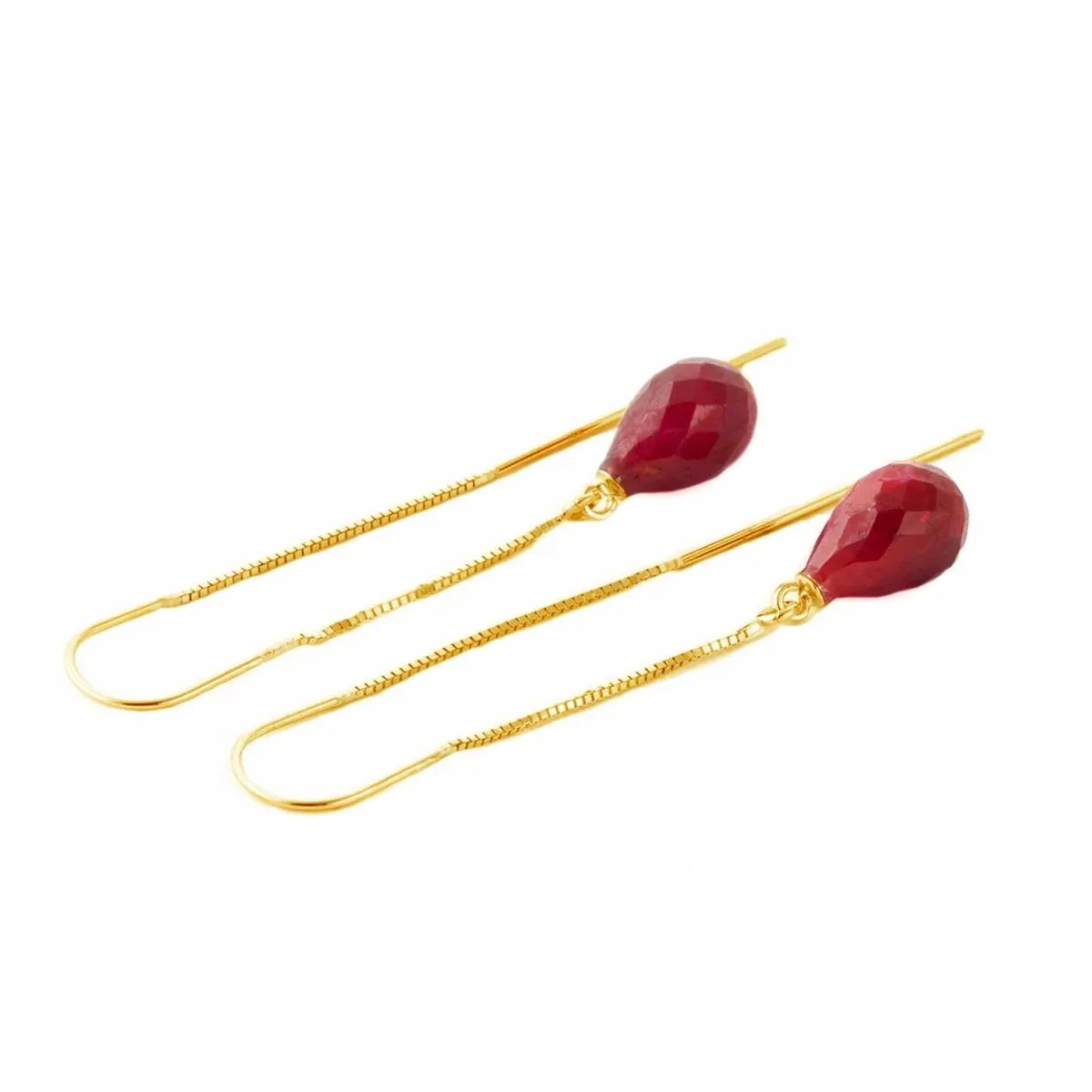 6.6 Carat 14K Solid Yellow Gold Threaded Dangles Earrings Ruby