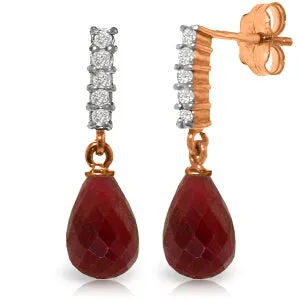 6.75 Carat 14K Solid Rose Gold Earrings Natural Diamond Ruby