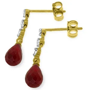 6.9 Carat 14K Solid Yellow Gold Prance Ruby Diamond Earrings