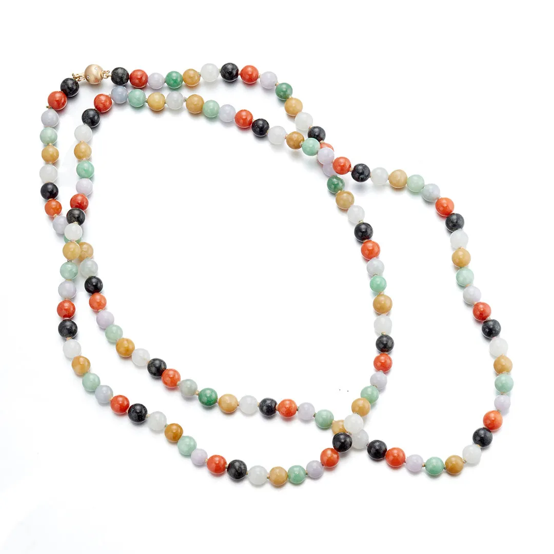 6mm Multi-Color Jade Long Necklace