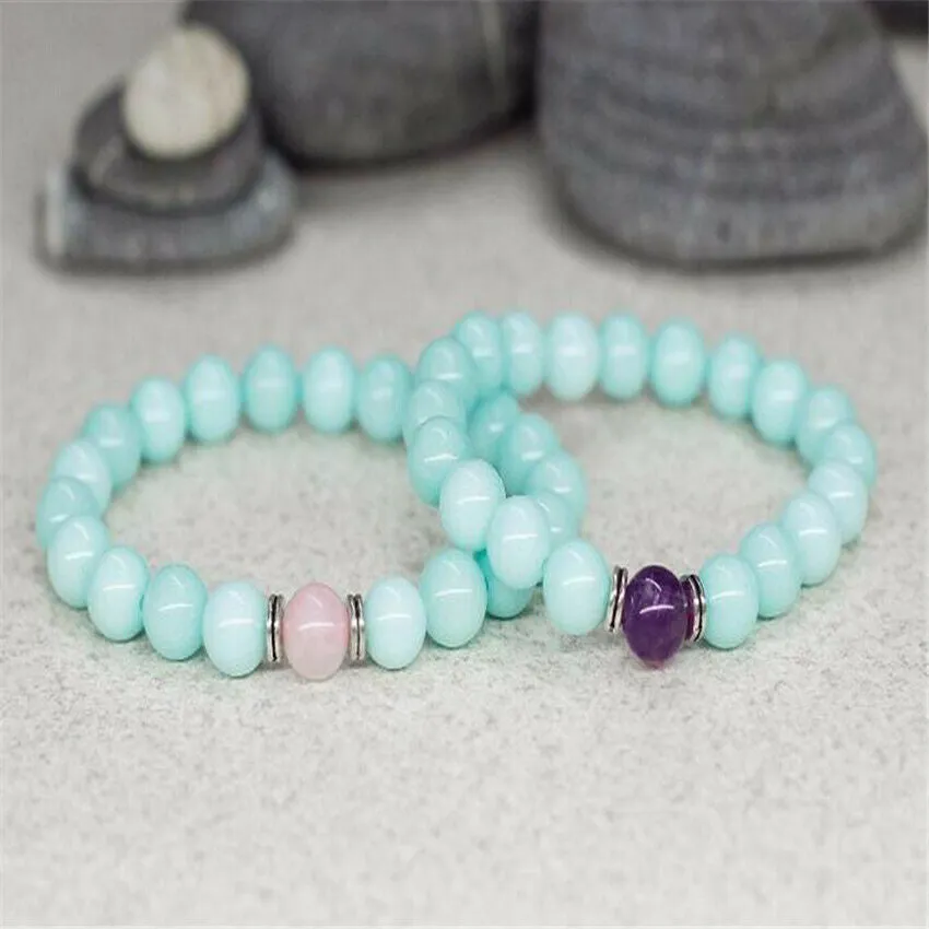 8mm Amazonite Amethyst Rose Quartz Mala Lucky Rui Bead Bracelet