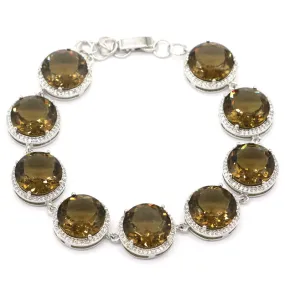 925 Big Round Smoky Topaz Micro-Pave Tennis Bracelet