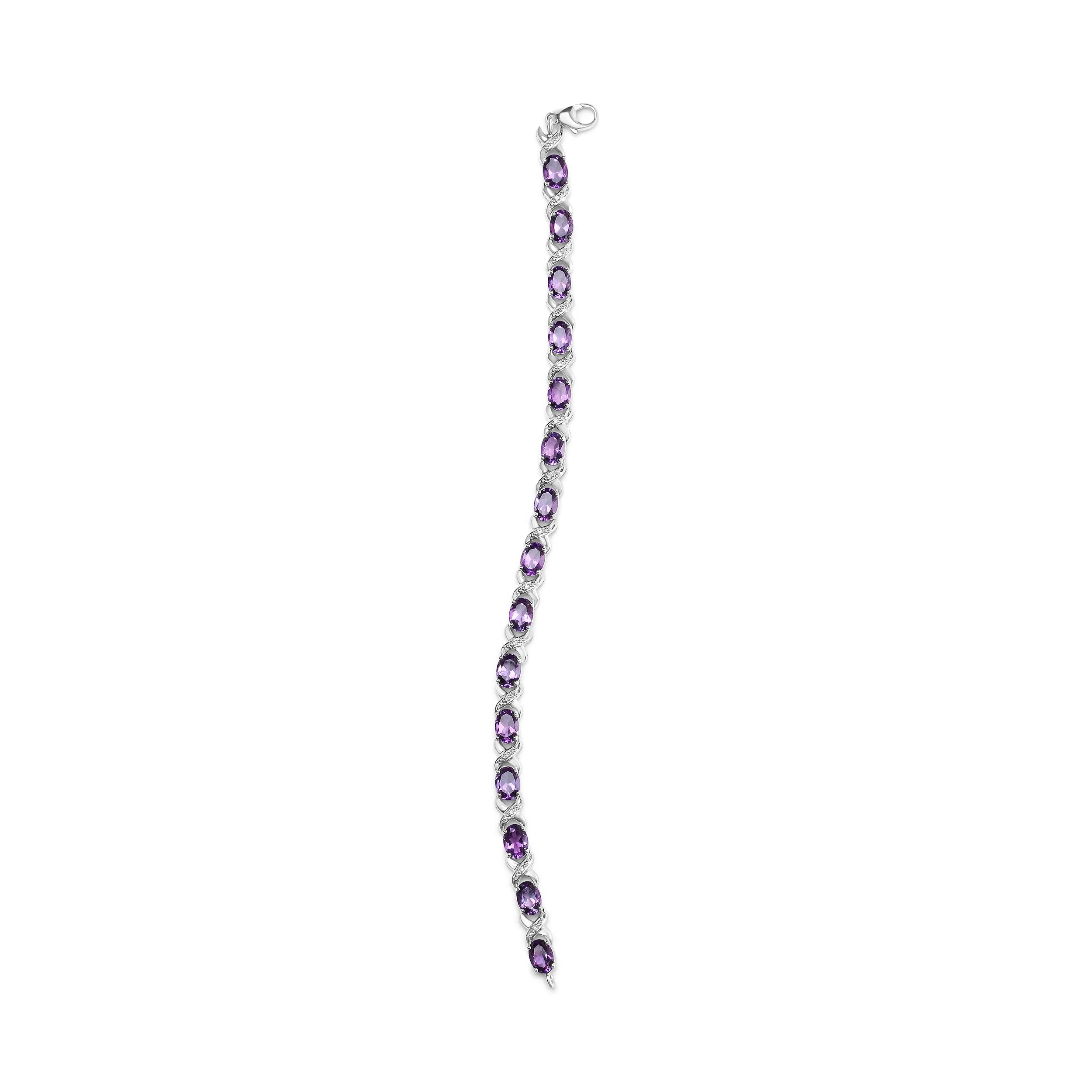 .925 Sterling Silver 7x5mm Oval Amethyst and Diamond Accent X-Link Bracelet