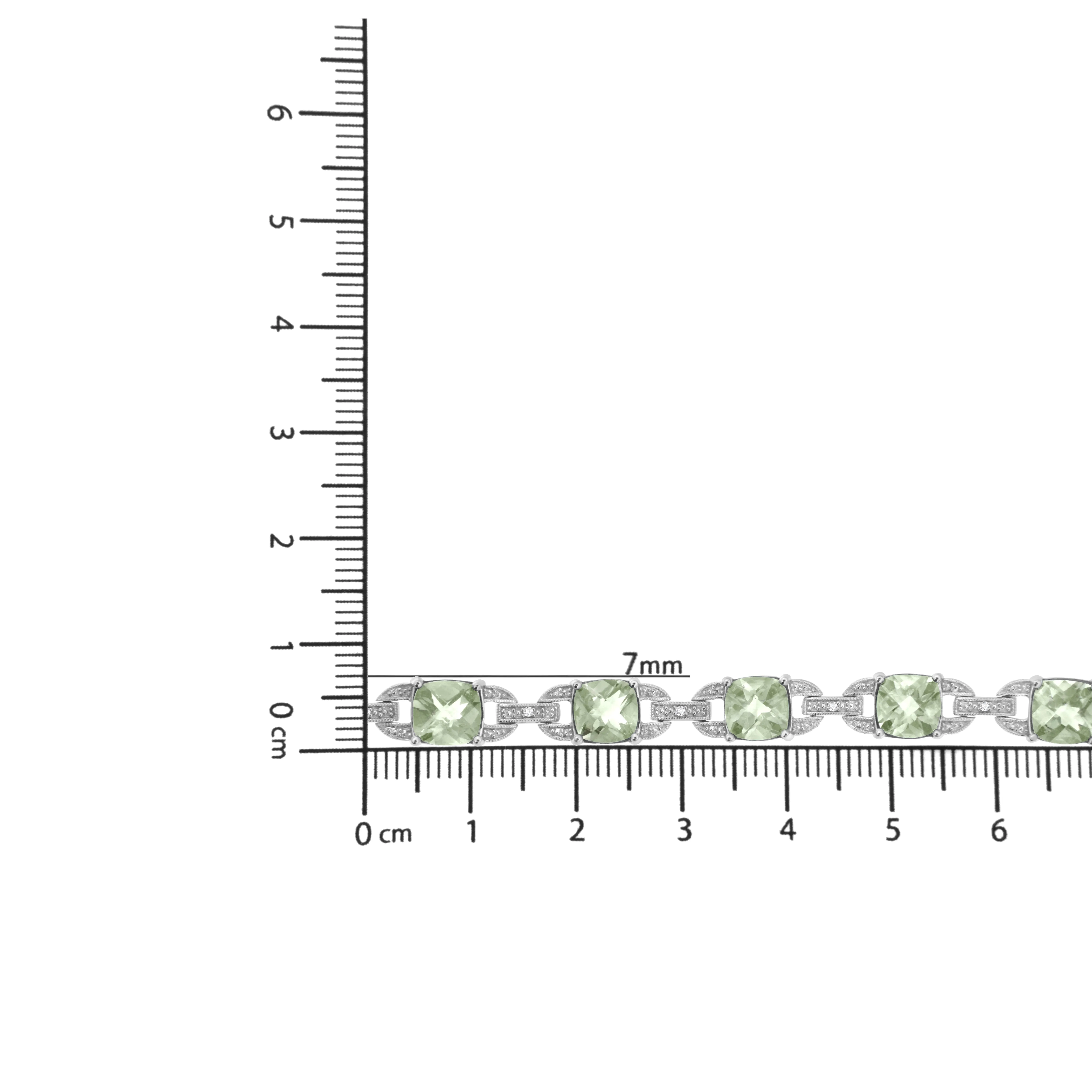 .925 Sterling Silver 7x7 mm Cushion Cut Green Amethyst and 1/20 cttw Round Cut Diamond Fashion Tennis Bracelet