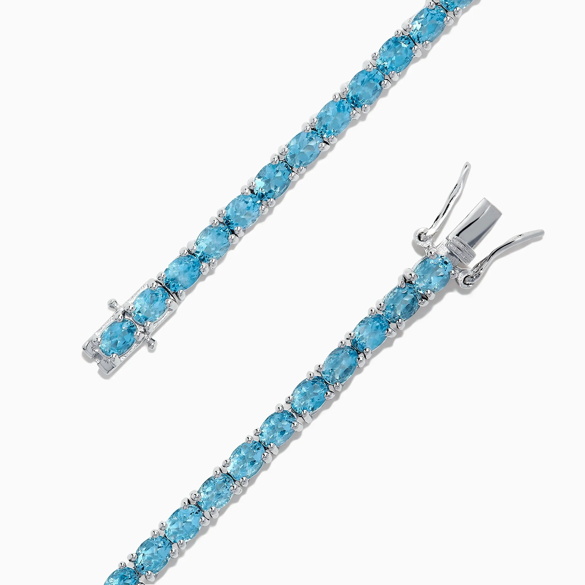 925 Sterling Silver Blue Topaz Tennis Bracelet, 9.55 TCW