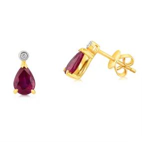 9ct Yellow Gold 1.68ct Natural Enhanced Ruby and Diamond Studs