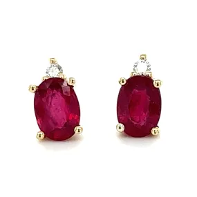 9ct Yellow Gold Oval Ruby & Diamond Earrings