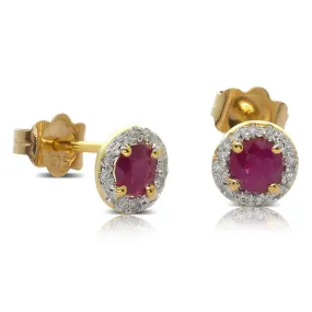 9ct Yellow Gold Ruby & Diamond Studs