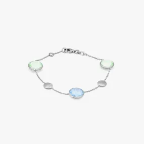 9K satin white gold Kensington bracelet with topaz and green amethyst