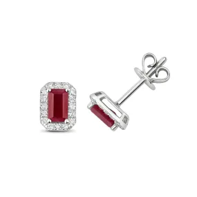 9K White Gold Ruby & Diamond Stud Earrings