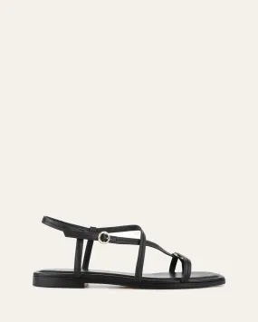 ADDI FLAT SANDALS BLACK LEATHER