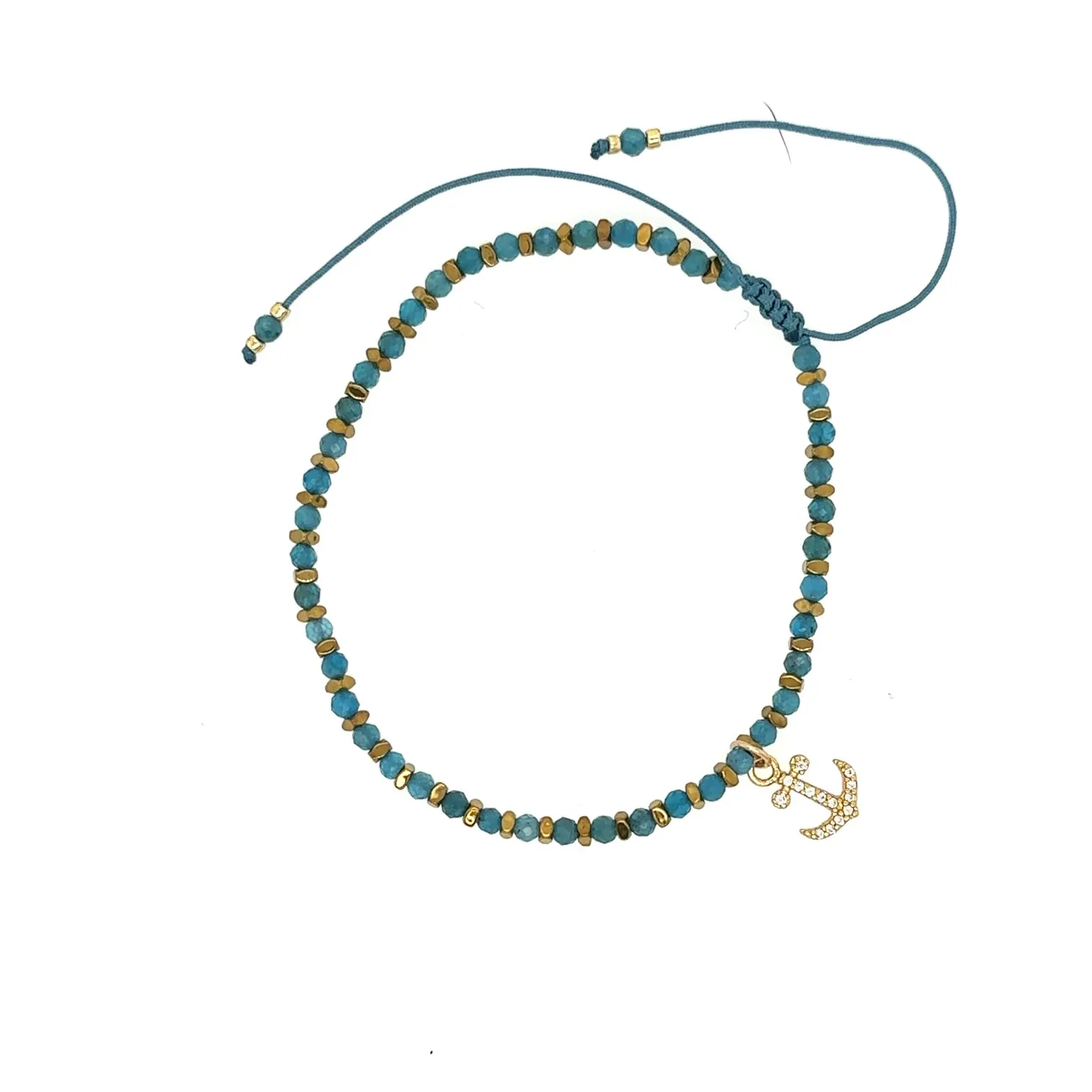 Alexa Leigh - Bit of Luck Bracelet in Blue with Gold Anchor Charm